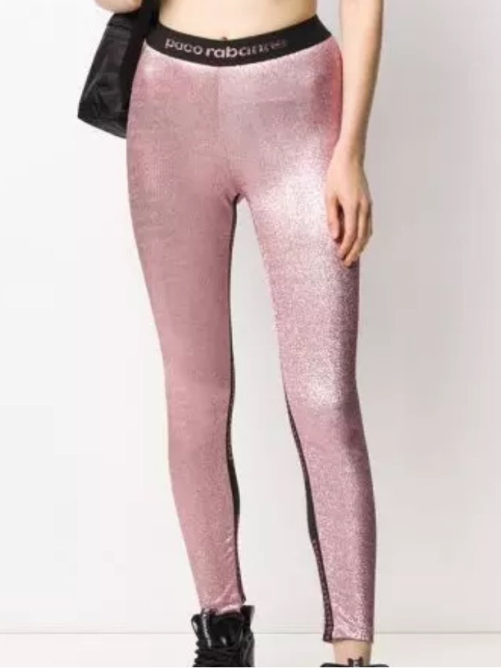 PACO RABANNE Pink Glitter Metallic Logo Leggings